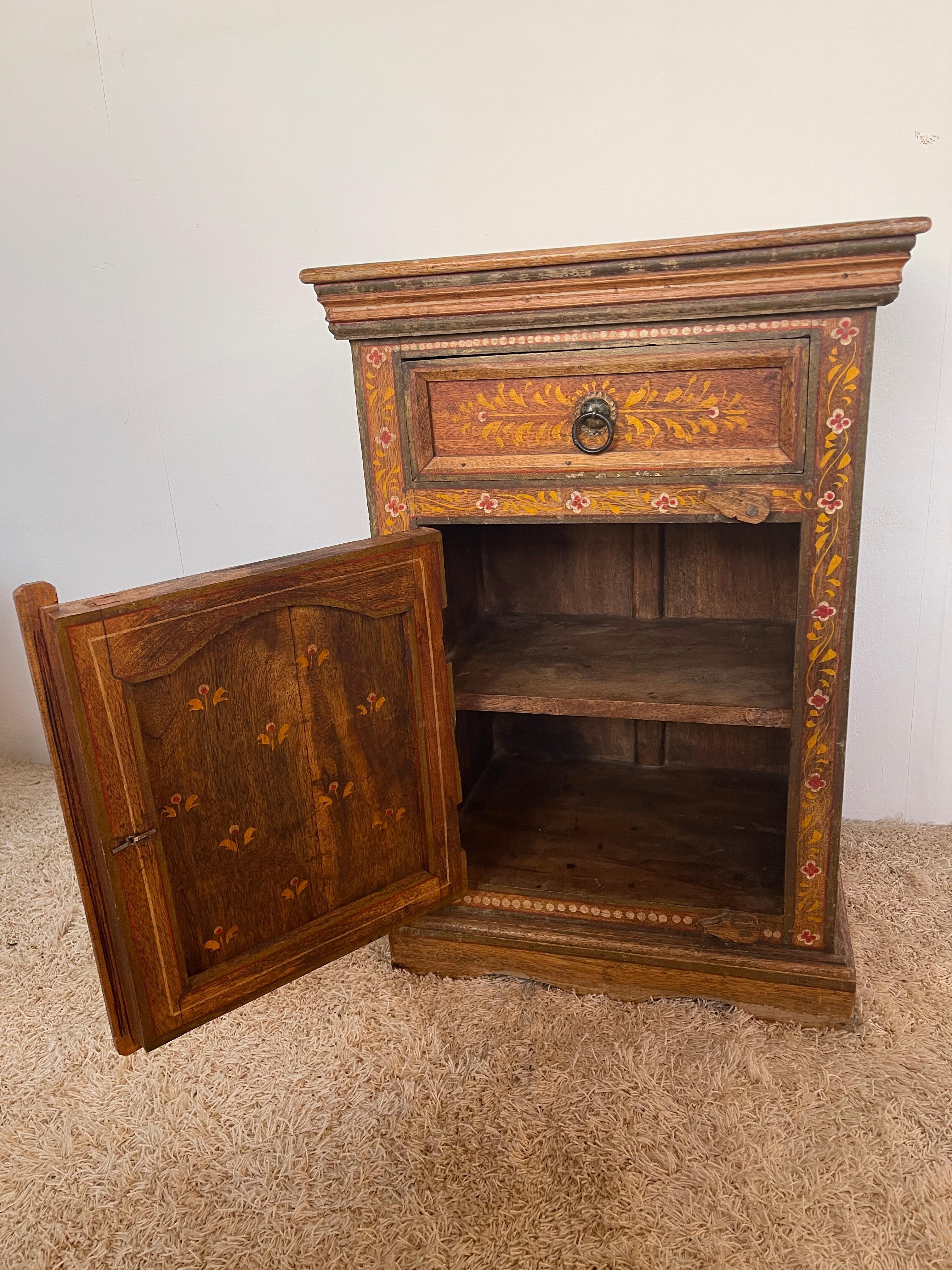 Wood Antique nightstand cabinet painted italy 1950s For Sale