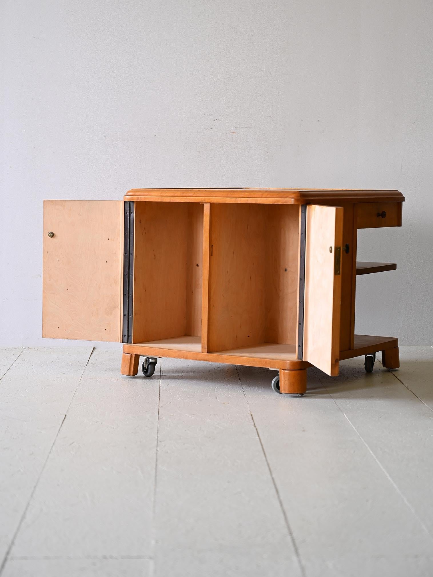 Birch Vintage cabinet with wheels Deco For Sale