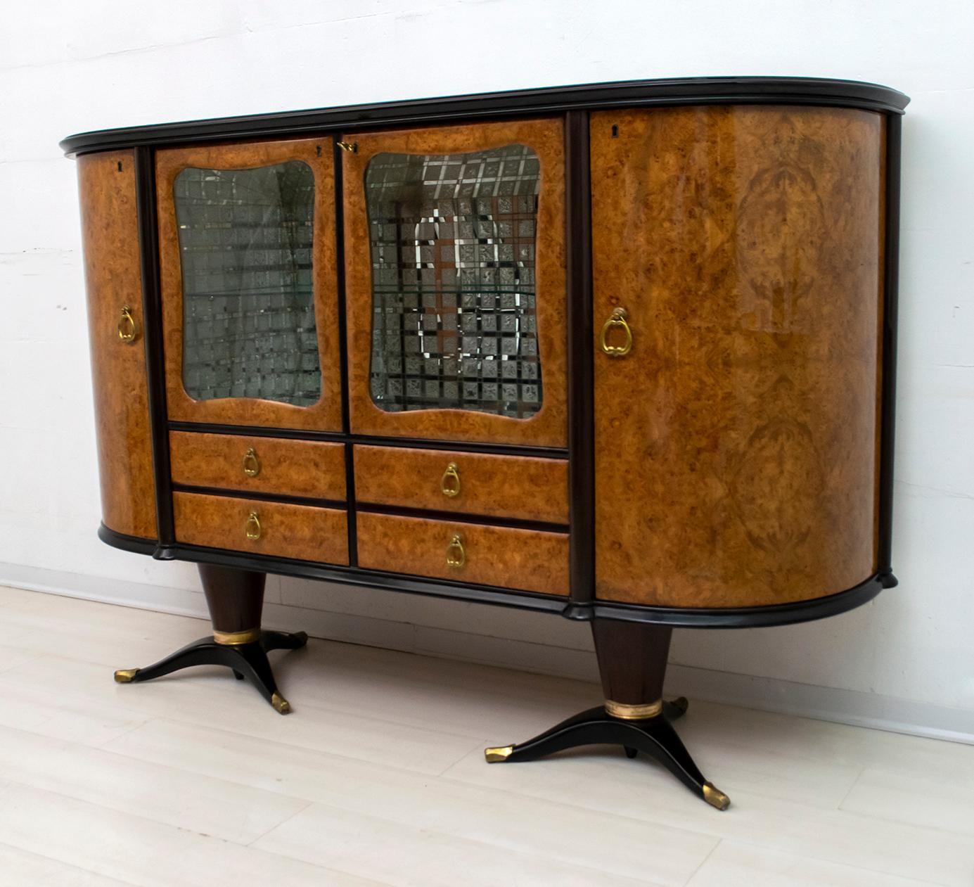 Mid-20th Century Paolo Buffa Mid-Century Modern Italian Mahogany and Walnut Bar Cabinet, 1950s For Sale