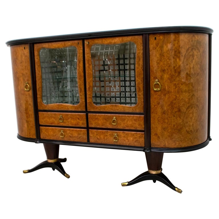 Paolo Buffa Mid-Century Modern Italian Mahogany and Walnut Bar Cabinet, 1950s For Sale