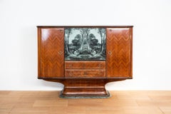 Buffet Mobili da anni '50 en palissandro, basamento marmo e ripiano en vetro