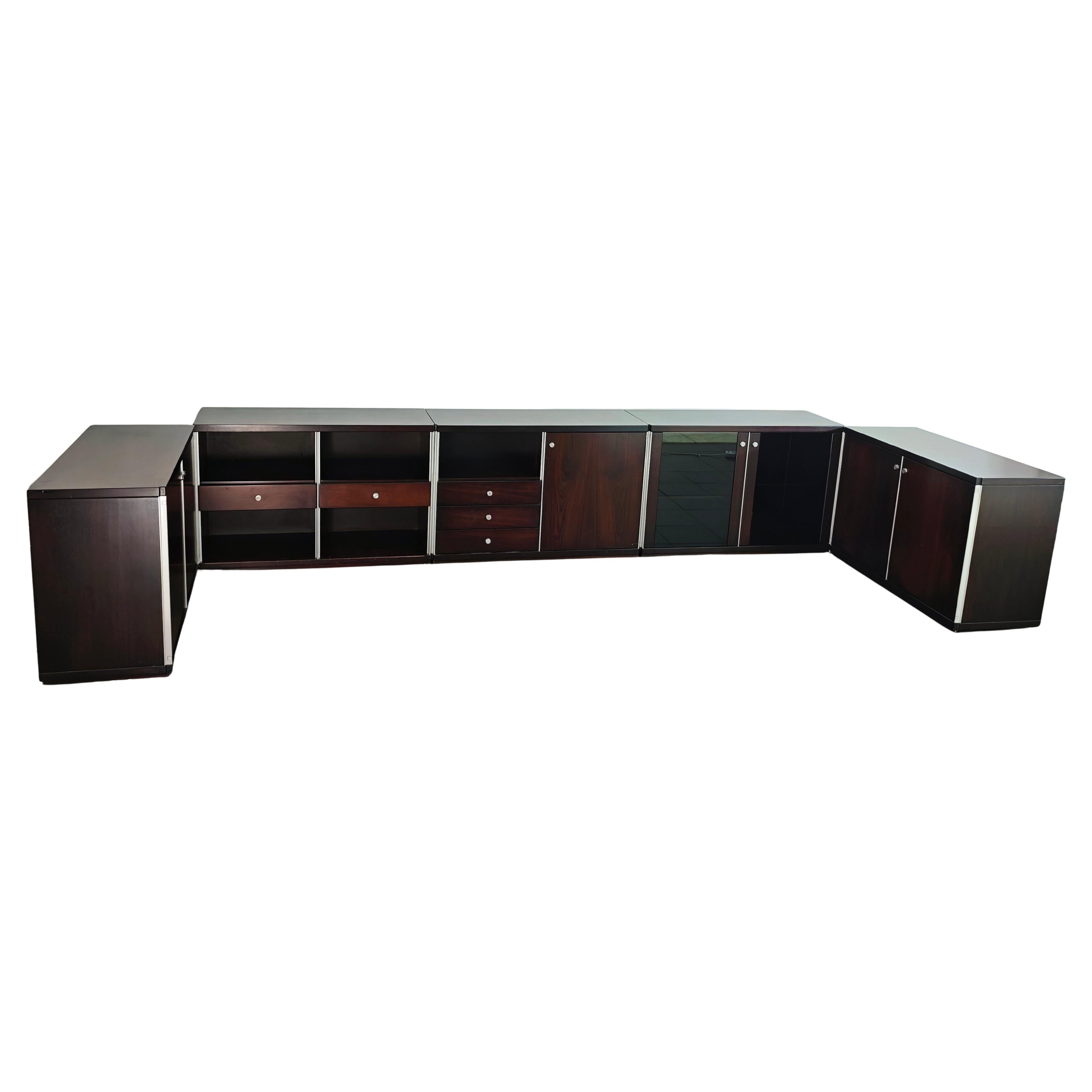 Mobili Modulari attribuibili a Vittorio Introini Legno Alluminio Vetro Italia 70