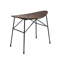 Mobili Pizzetti Curved Wood and Painted Metal Stool, Italy, 1960s