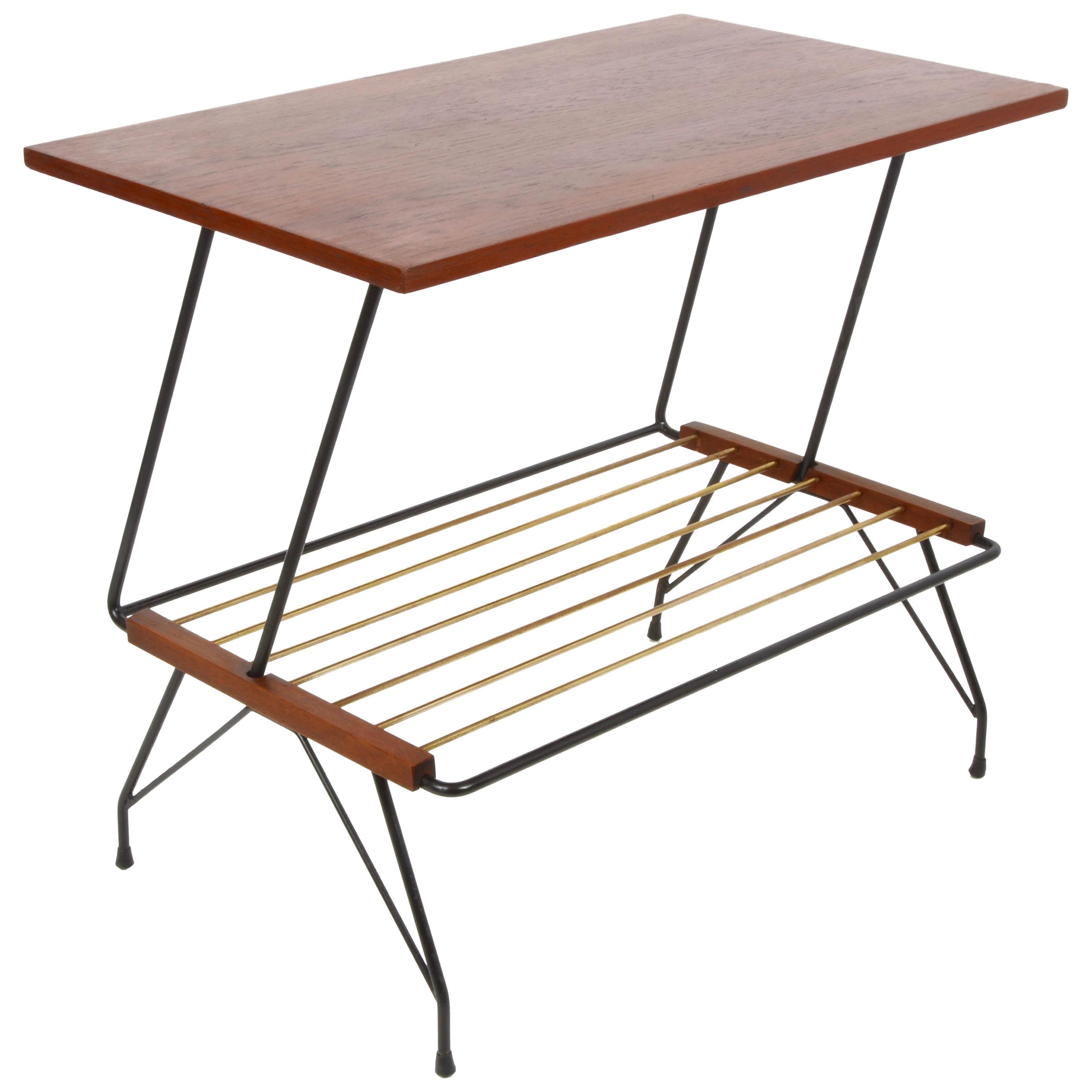 Mobili Pizzetti Midcentury Italian Coffee Table with Brass Magazine Rack, 1950s