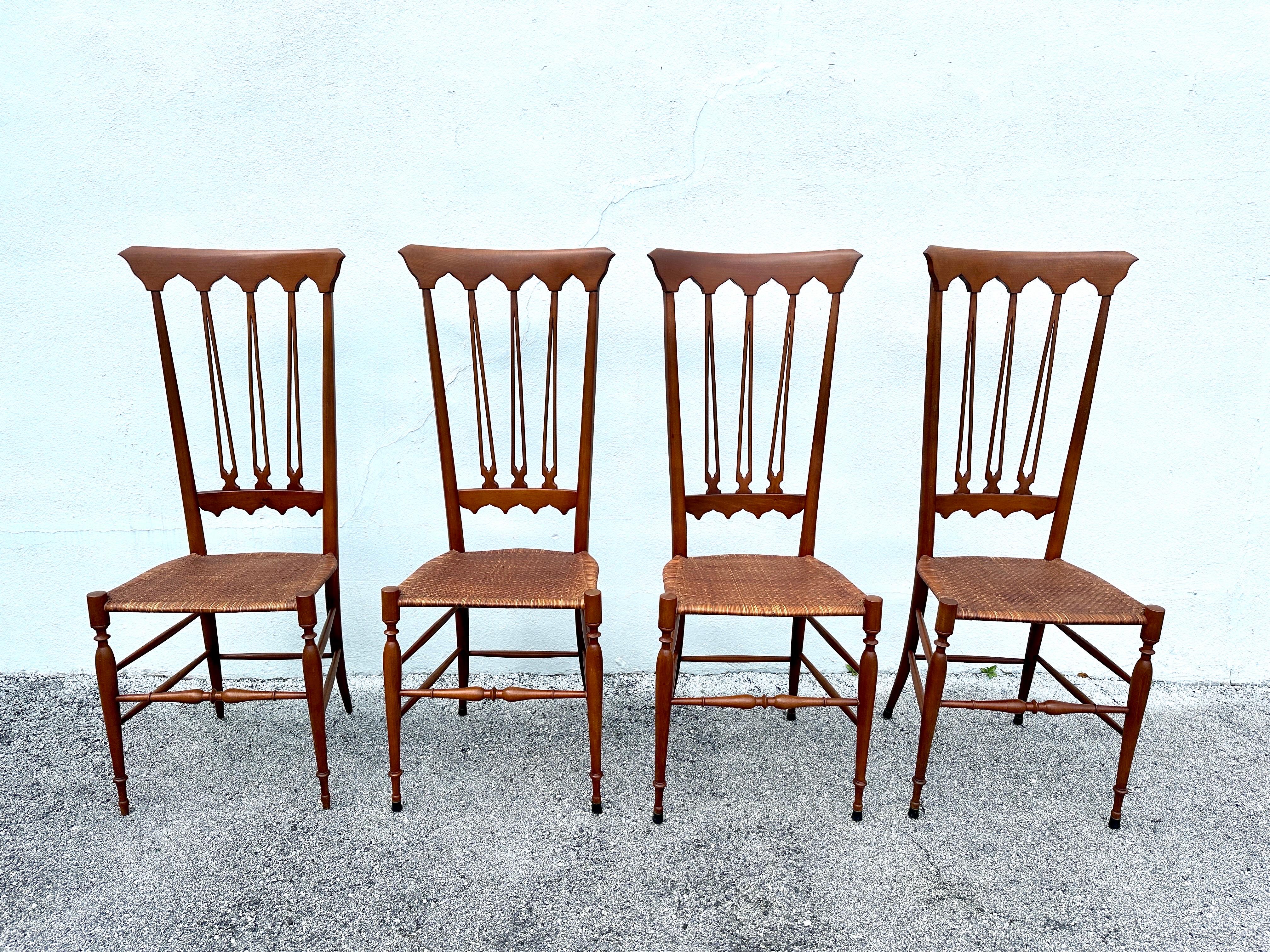 Mobili Sanguineti Chiavari - Set of Four (4) Wood and Wicker Chairs For Sale 3