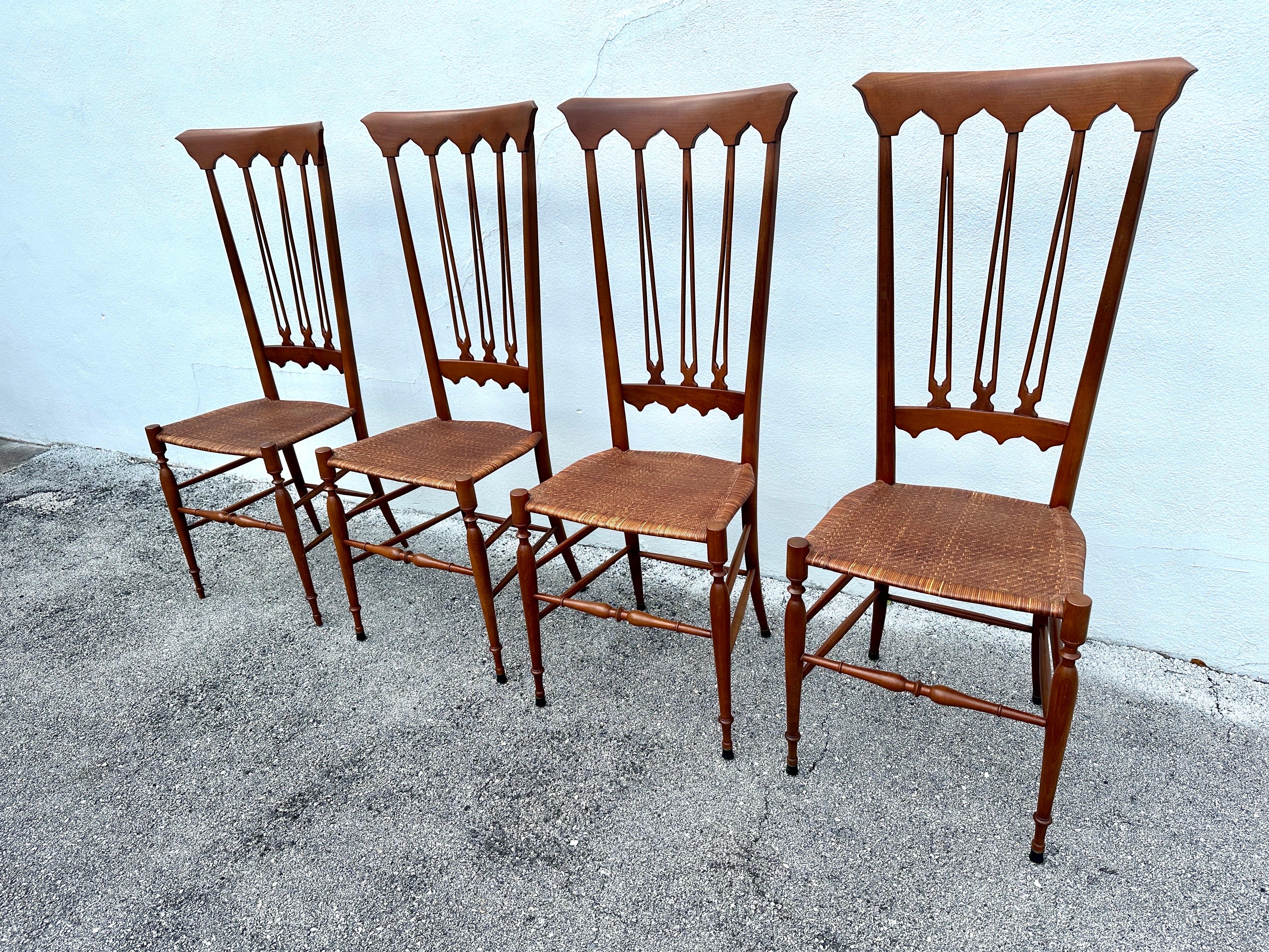 Italian Mobili Sanguineti Chiavari - Set of Four (4) Wood and Wicker Chairs For Sale