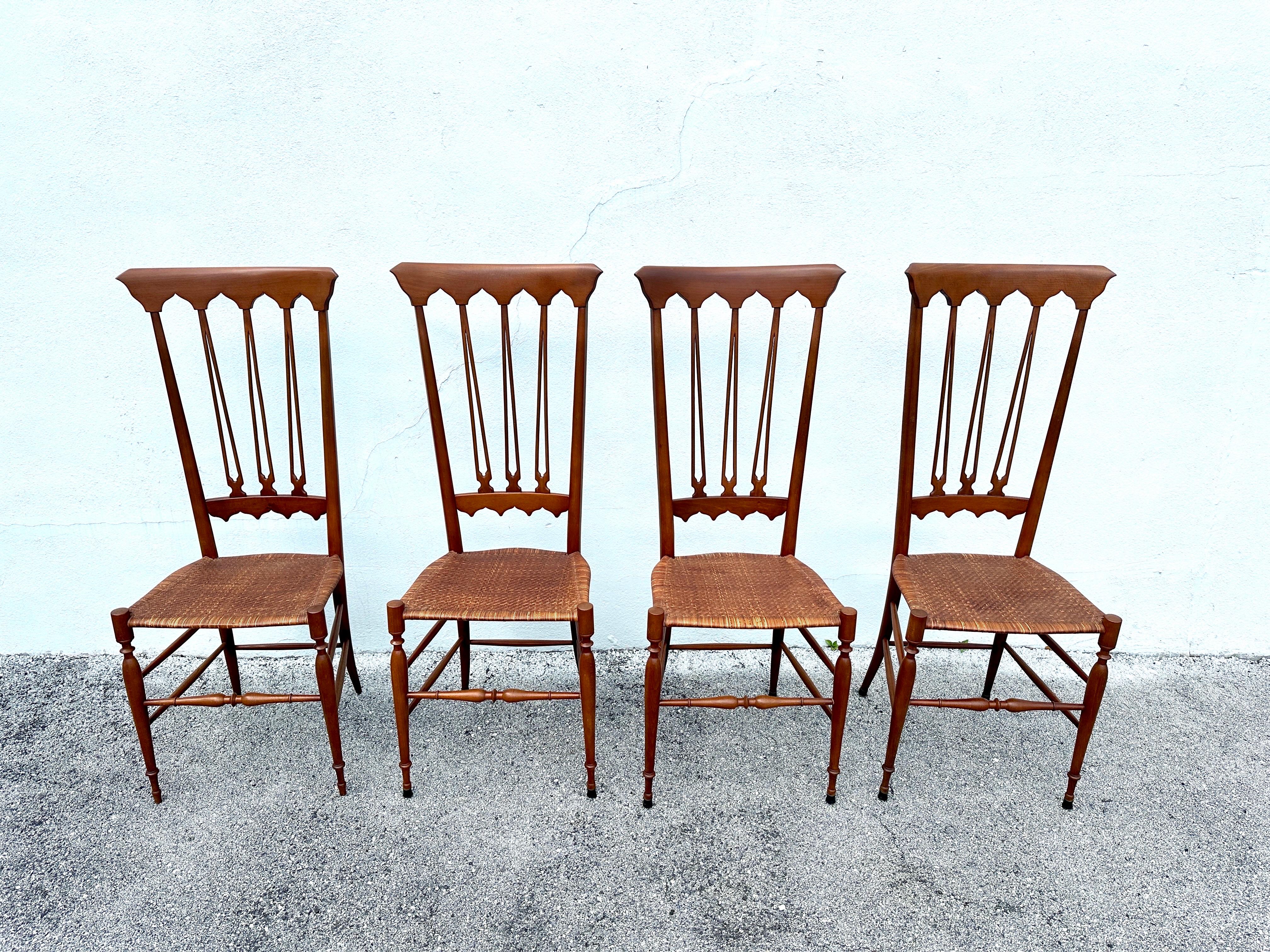 Mobili Sanguineti Chiavari - Set of Four (4) Wood and Wicker Chairs In Good Condition For Sale In East Hampton, NY