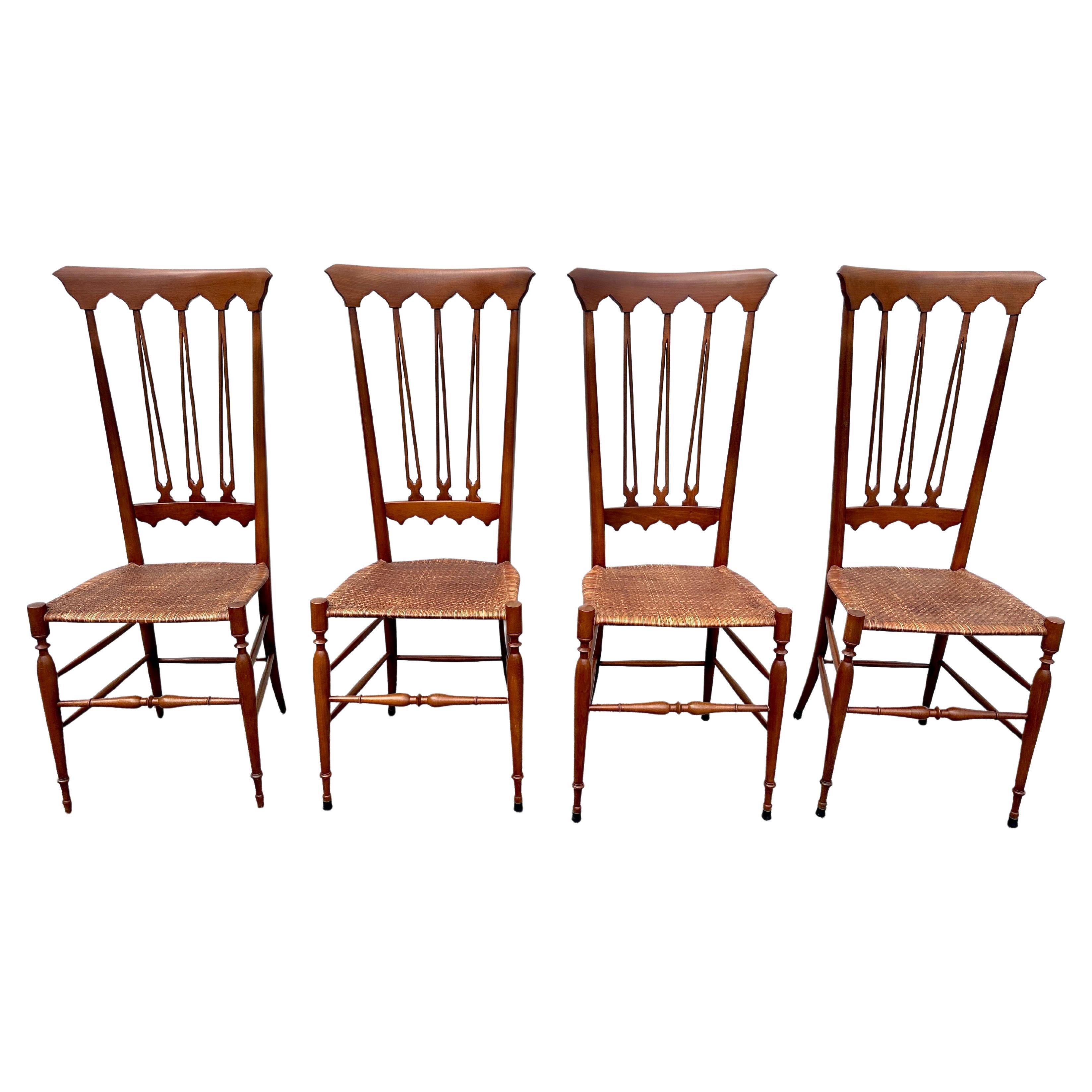 Mobili Sanguineti Chiavari - Set of Four (4) Wood and Wicker Chairs For Sale