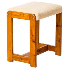 "Mobilier de Montagne" Pinewood and Cream Mohair Bench - France 1970's