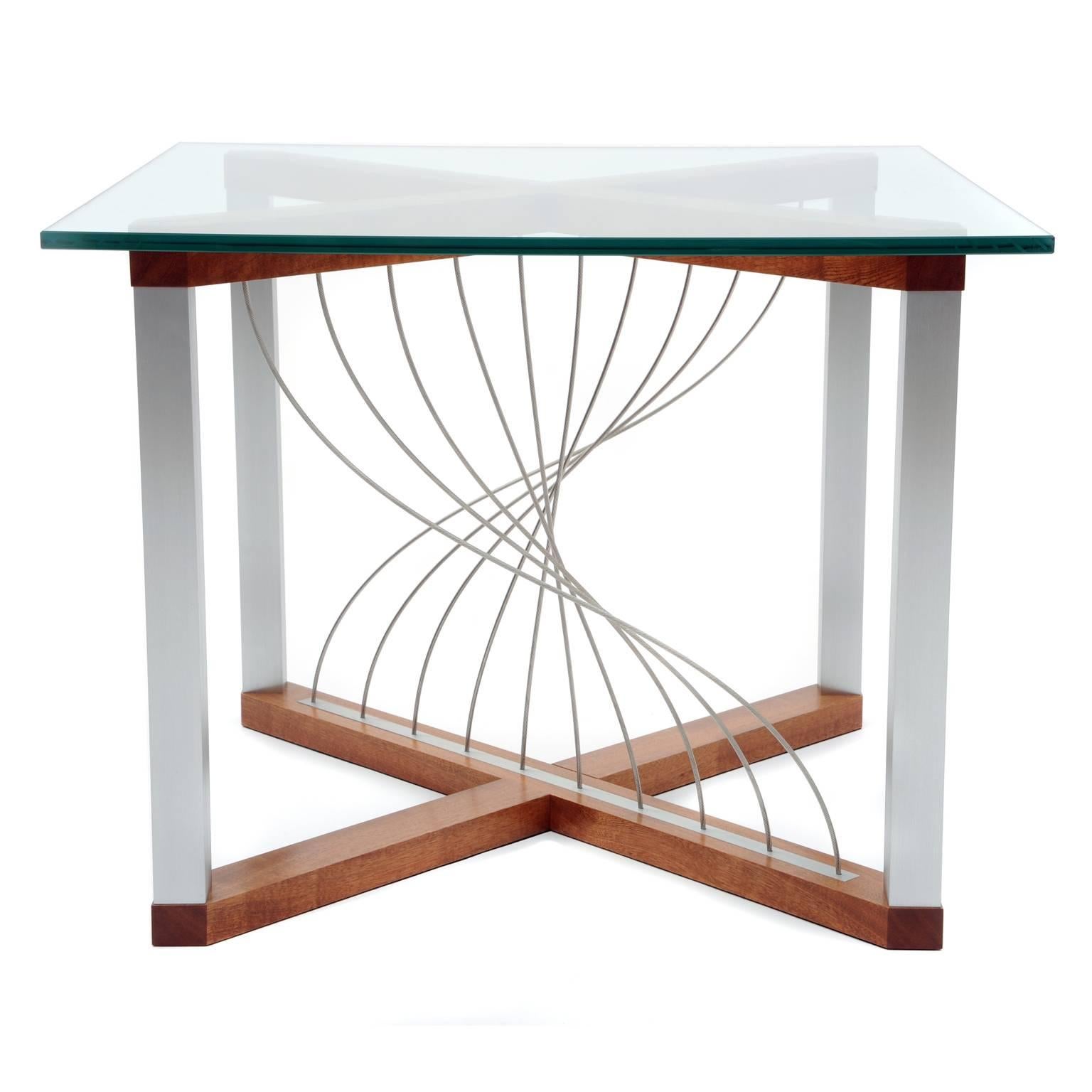 Modern Industrial End/ Side Table by Peter Harrison.  Metal and Mahogany Wood