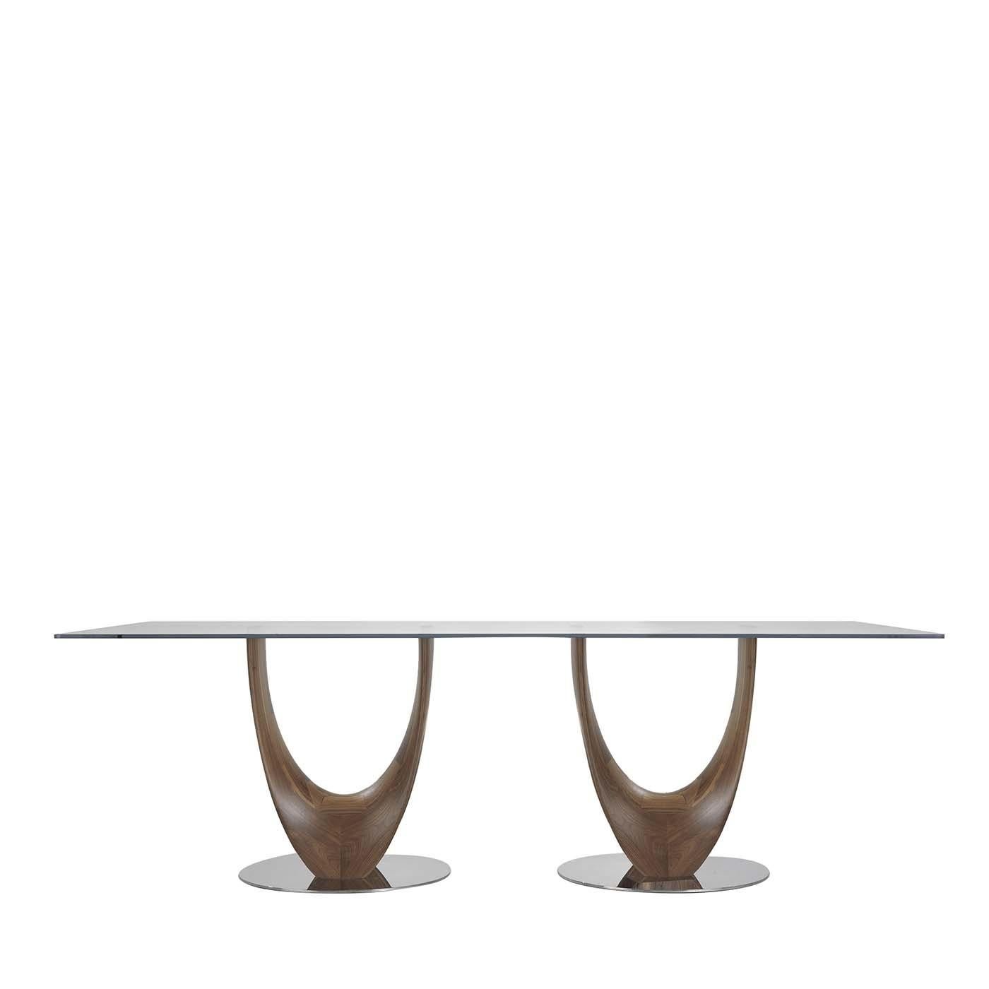 italien Grande table de salle à manger Axis avec plateau en verre de Stefano Bigi par Pacini & Cap en vente