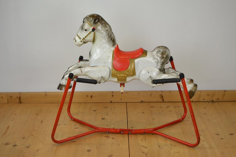 Cheval à Bascule Vintage Années 60-70 - Bois, Allure Poney Rose - Déco Enfant