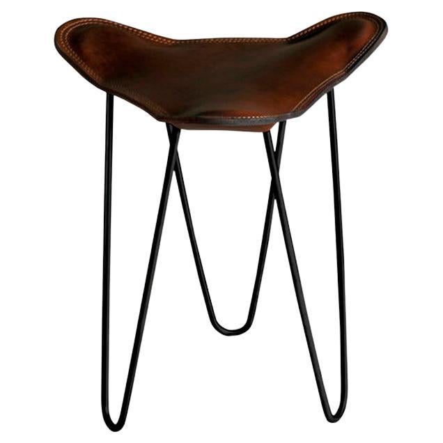 Egyptian Folding Stool by Ole Wanscher in Indian Rosewood and Black Leather For Sale at 1stDibs