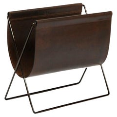 Mocca Leather and Black Steel Maggiz Magazine Rack by OxDenmarq