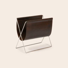 Mocca Leather and Steel Maggiz Magazine Rack by OxDenmarq