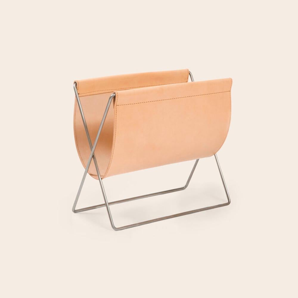 Other Mocca Leather and Steel Maggiz Magazine Rack by OxDenmarq For Sale