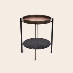 Mocca Leather, Walnut Wood and Black Marquina Marble Deck Table by OxDenmarq