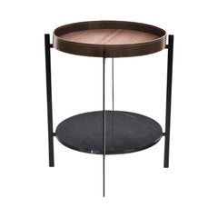 Table à baldaquin Mocca en cuir, bois de noyer et marbre Marquina noir par OxDenmarq