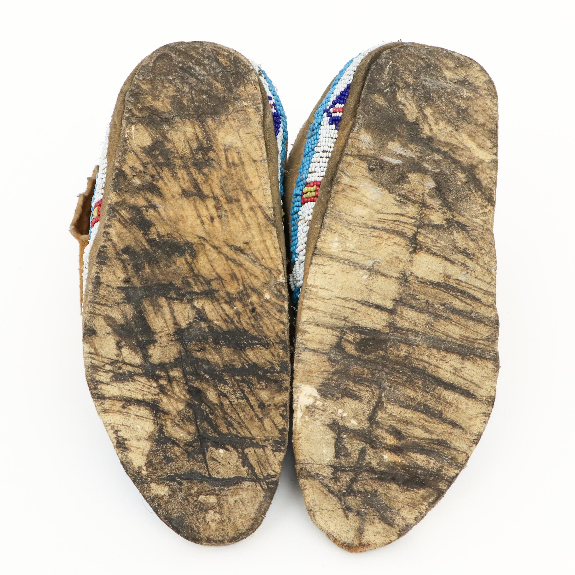 Late 19th Century Circa 1880 Southern Cheyenne Beaded Moccasins, Native American, Hide For Sale