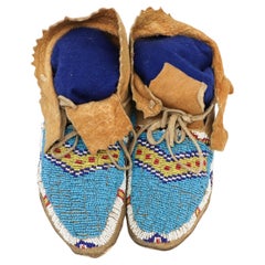 Circa 1880 Southern Cheyenne Beaded Moccasins, Native American, Hide