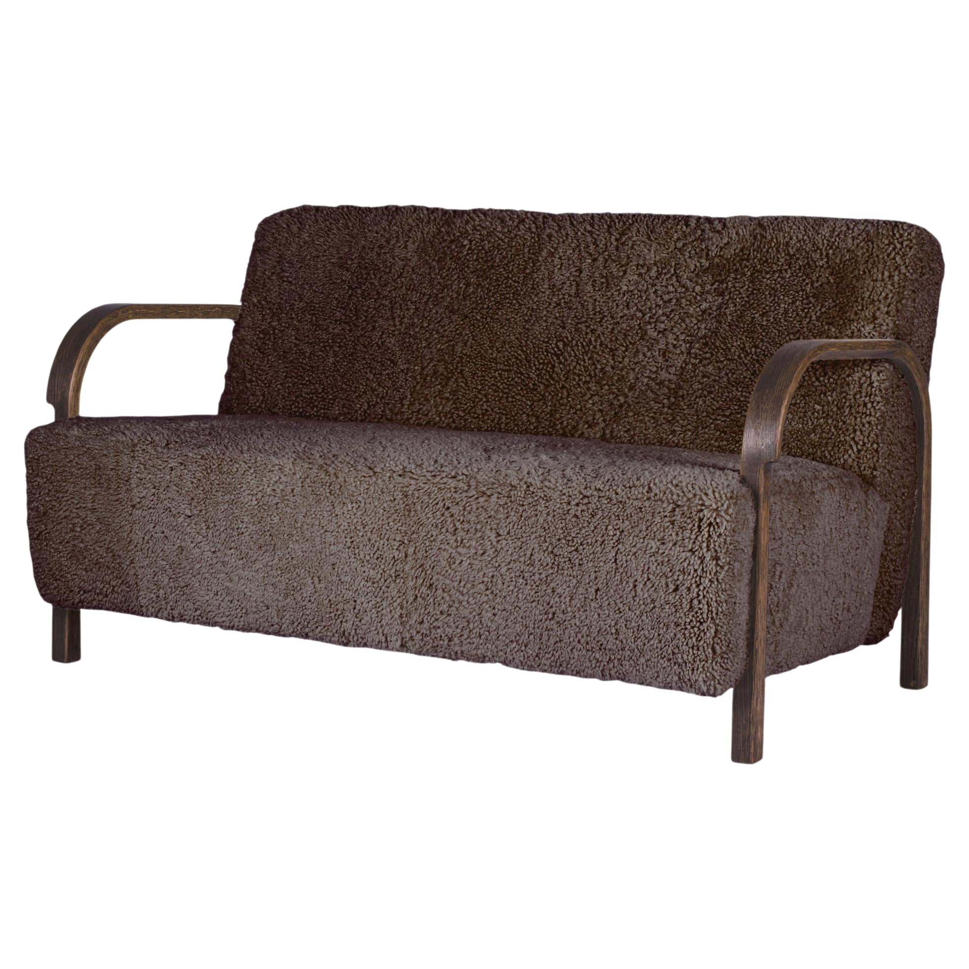 Mokkabraunes ARCH Zweisitzer-Sofa aus Eiche und Sahara-Schafsleder von Mazo Design