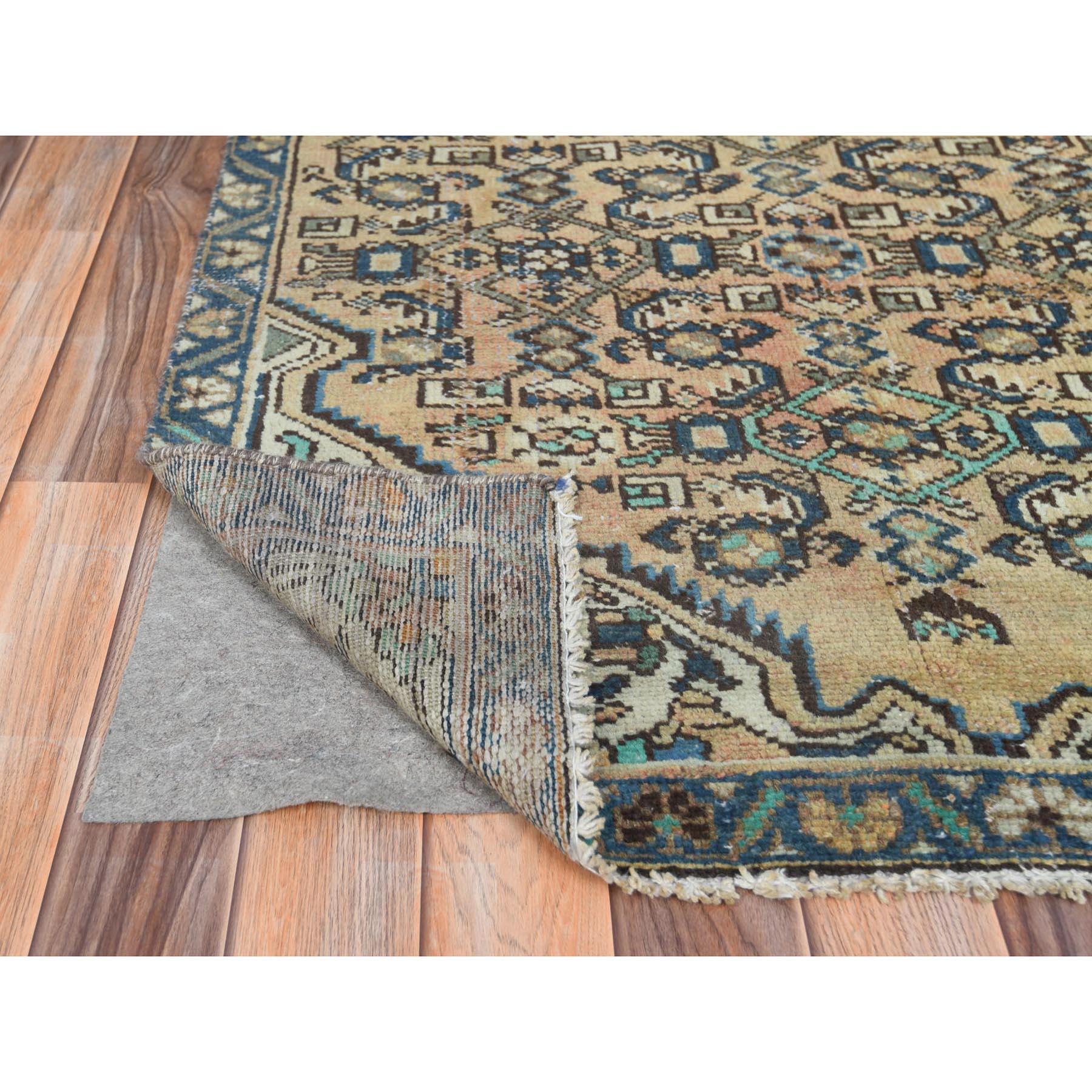 Medieval Mocha Brown, Hand Knotted Vintage Persian Hamadan with Fish Design Worn Wool Rug For Sale