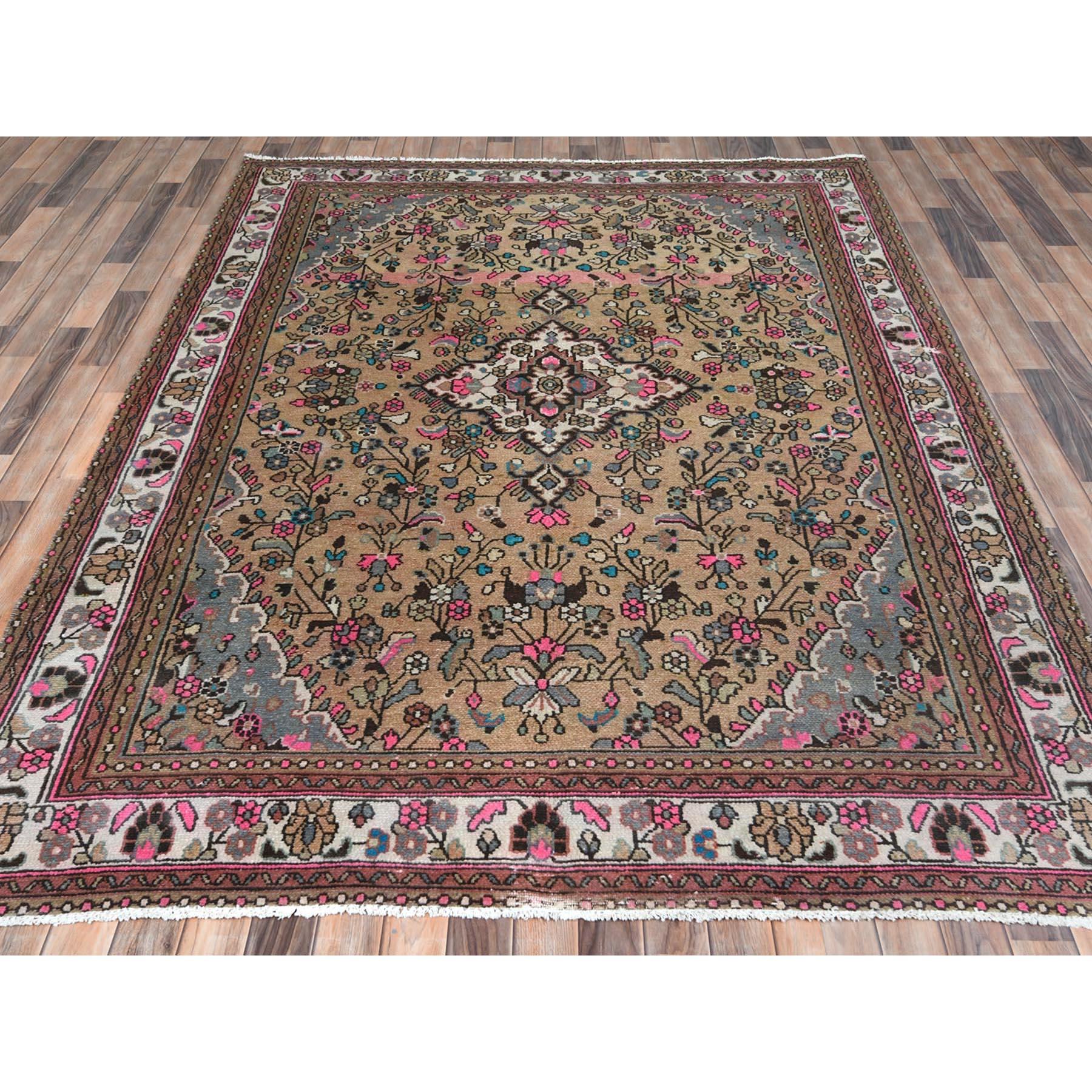 Medieval Mocha Brown, Hand Knotted Vintage Persian Hamadan, Worn Wool Distressed Rug For Sale