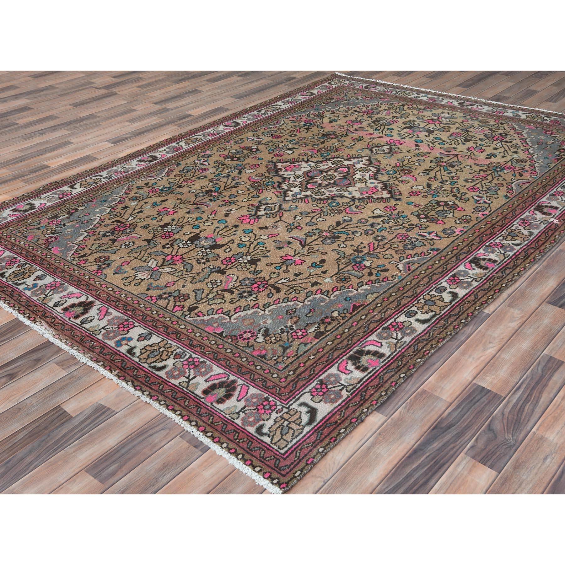 Turkish Mocha Brown, Hand Knotted Vintage Persian Hamadan, Worn Wool Distressed Rug For Sale