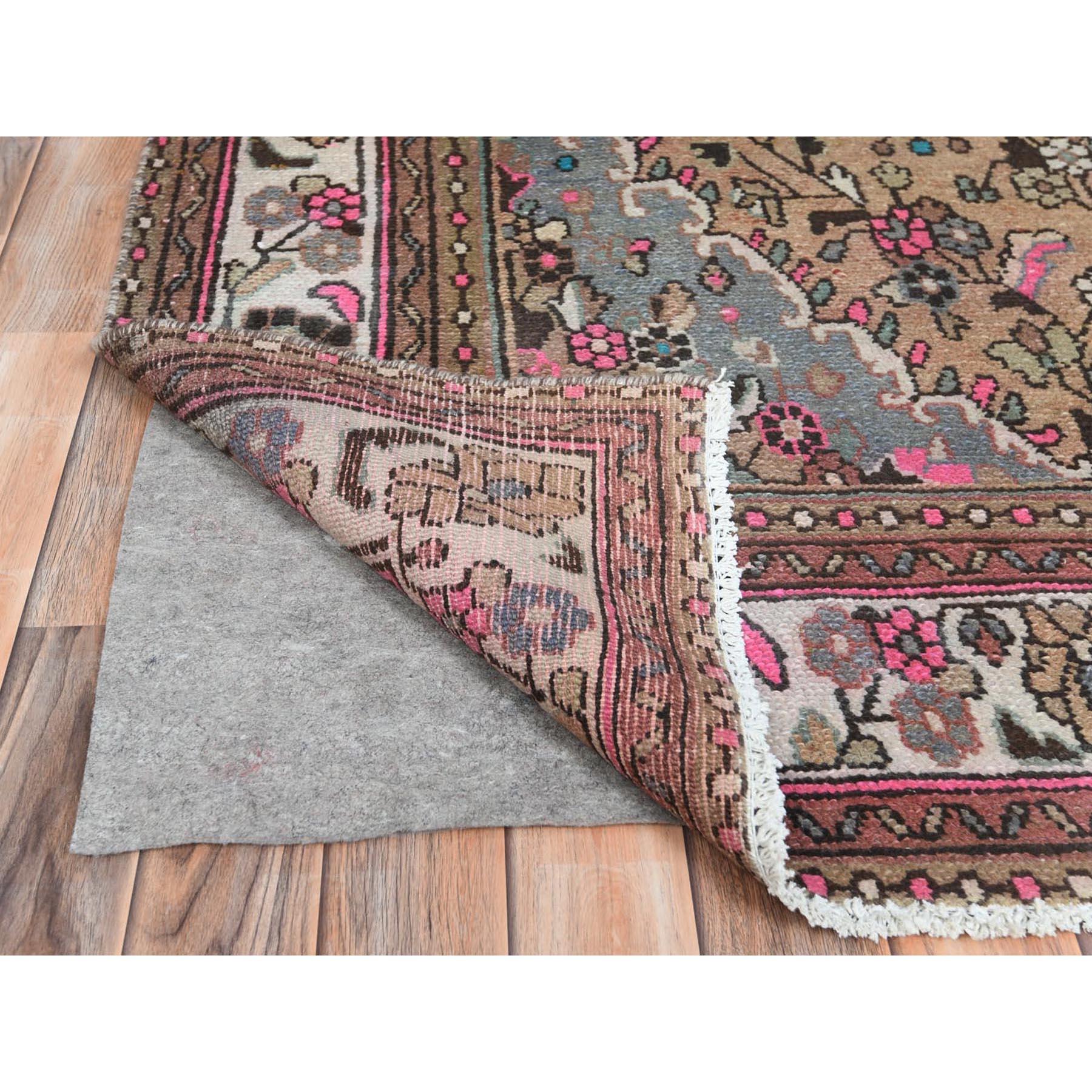 Hand-Knotted Mocha Brown, Hand Knotted Vintage Persian Hamadan, Worn Wool Distressed Rug For Sale