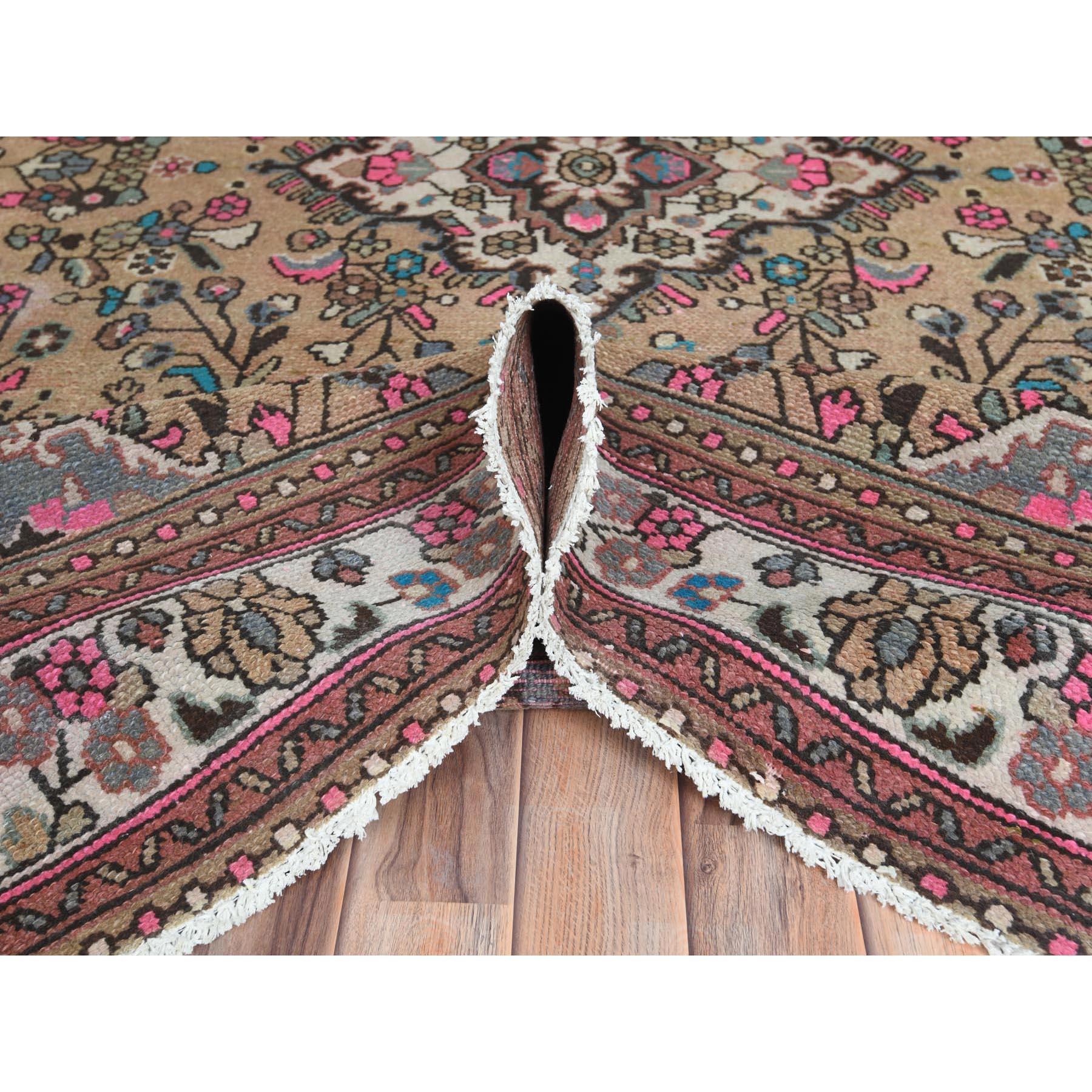 Mocha Brown, Hand Knotted Vintage Persian Hamadan, Worn Wool Distressed Rug In Good Condition For Sale In Carlstadt, NJ