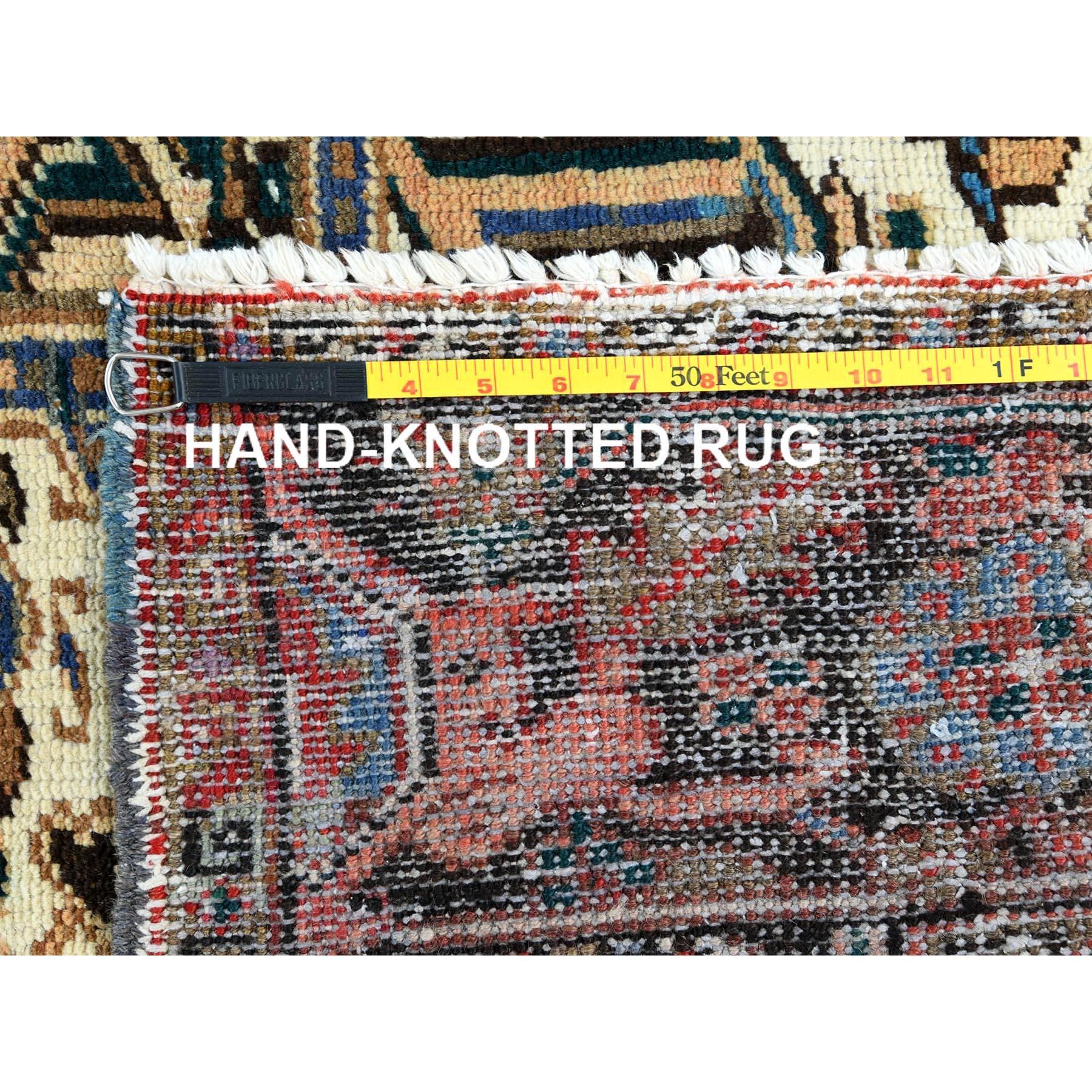 Mocha Brown Hand Knotted Vintage Persian Heriz Worn Down Wool Rustic Feel Rug 5