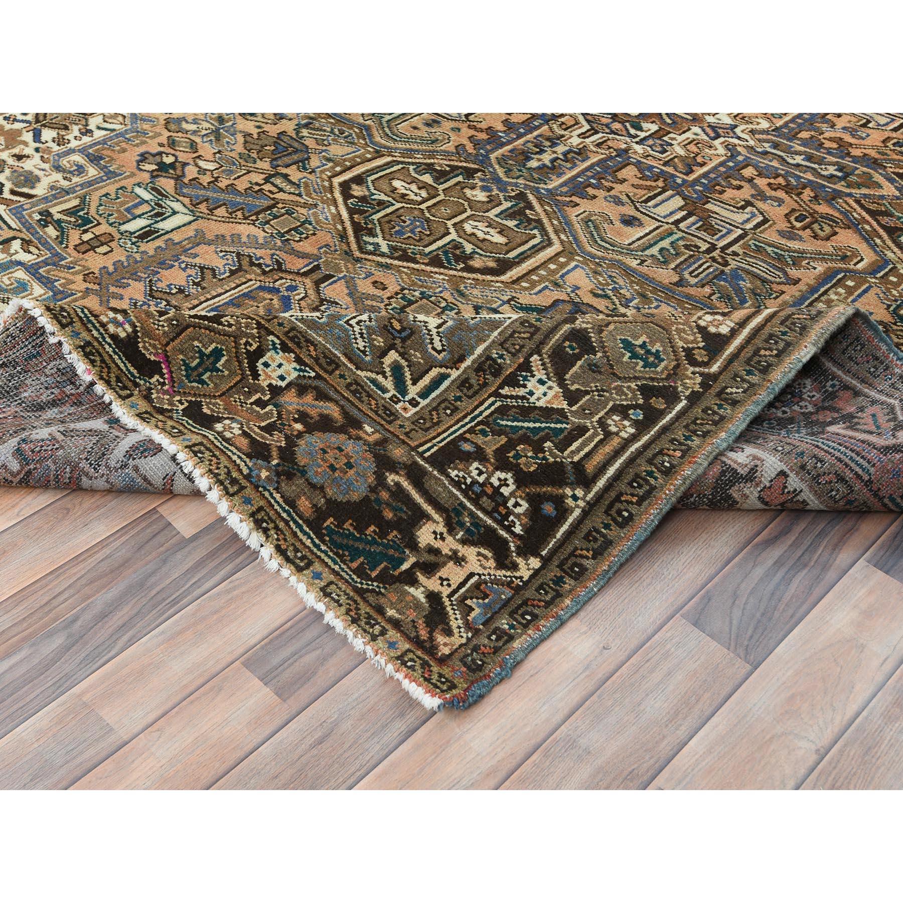 Mid-20th Century Mocha Brown Hand Knotted Vintage Persian Heriz Worn Down Wool Rustic Feel Rug