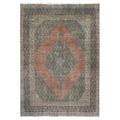 Mocha Brown, Hand Knotted Vintage Persian Shiraz Worn Wool, Distressed Look Rug