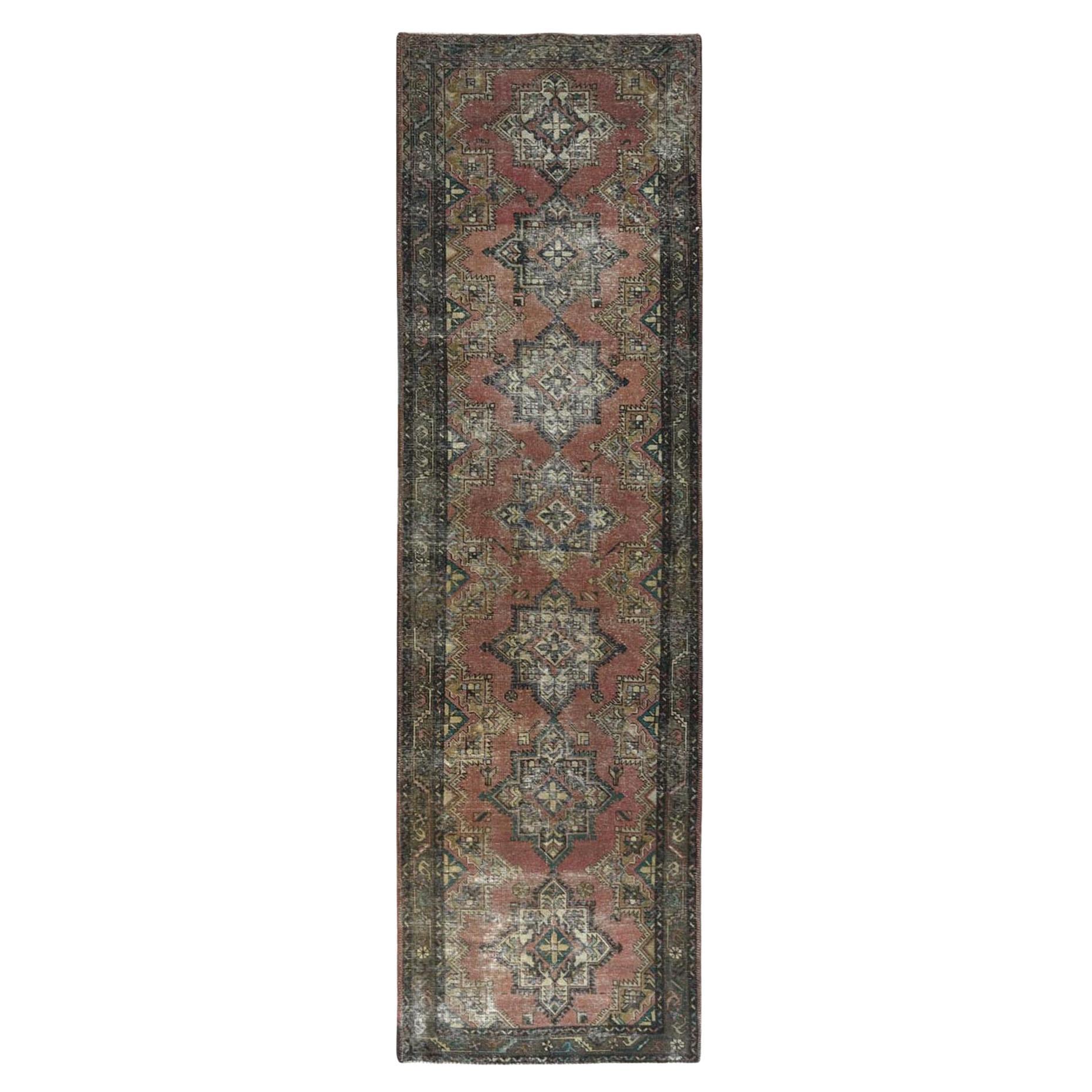 Mocha Brown, Hand Knotted Vintage Persian Tabriz, Worn Wool Distressed Rug