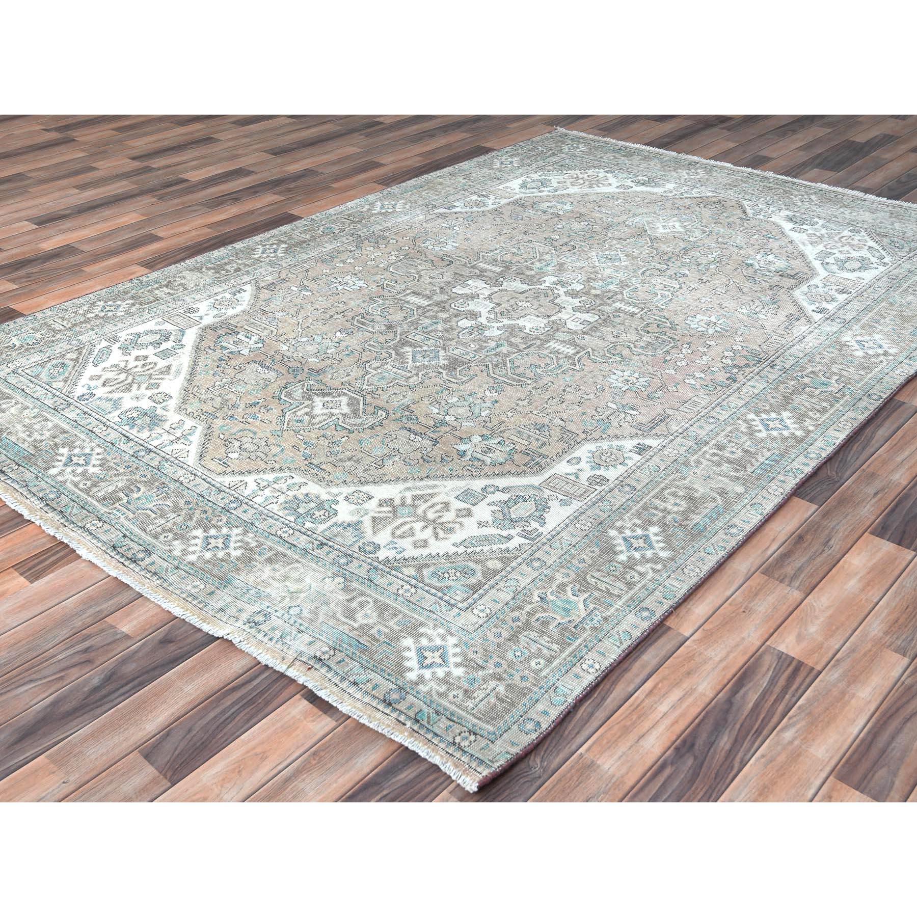 Mocha Brown Hand Knotted Worn Wool Distressed Look Vintage Persian Tabriz Rug In Good Condition For Sale In Carlstadt, NJ