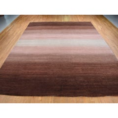 Mocha Brown Rainbow Design Modern Gabbeh Pure Wool Hand Knotted Oriental Rug