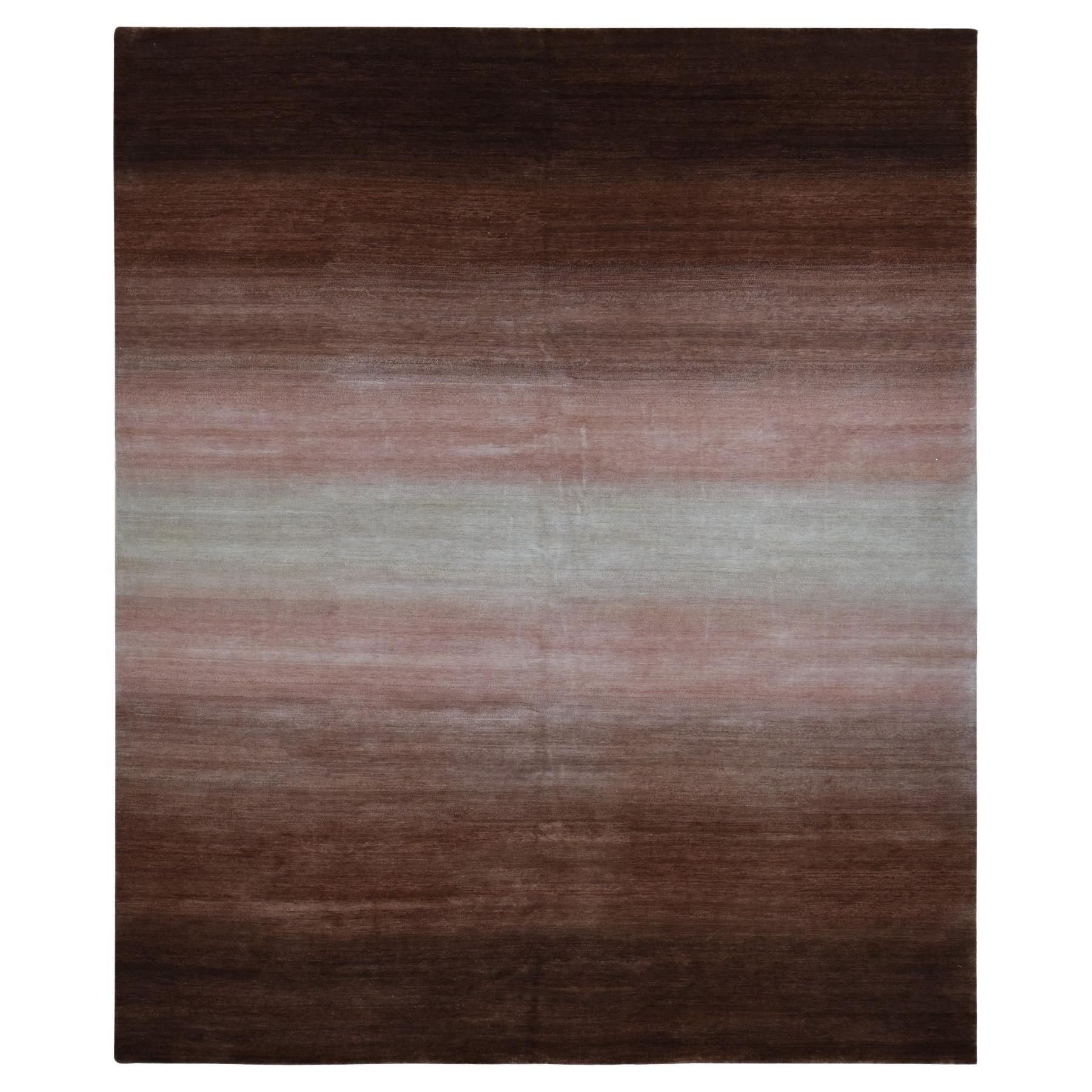 Mocha Brown Rainbow Design Modern Gabbeh Pure Wool Hand Knotted Oriental Rug