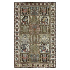 Mocha Brown, Vintage Persian Bakhtiar Garden Design, Hand Knotted Worn Wool Rug