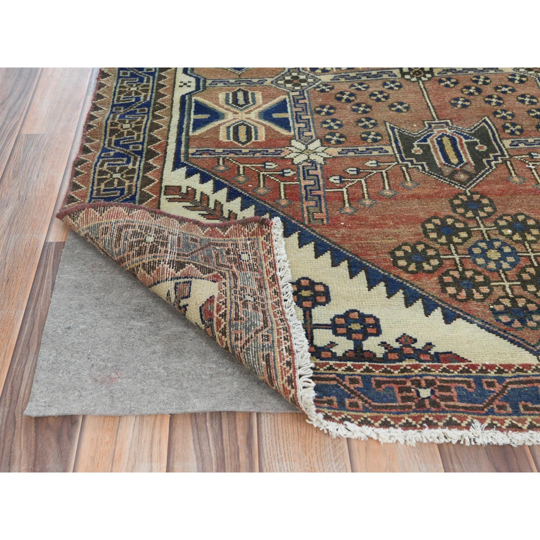 Heriz Serapi Mocha Brown with a Mix of Red Vintage Persian Heriz, Hand Knotted Worn Wool Rug For Sale