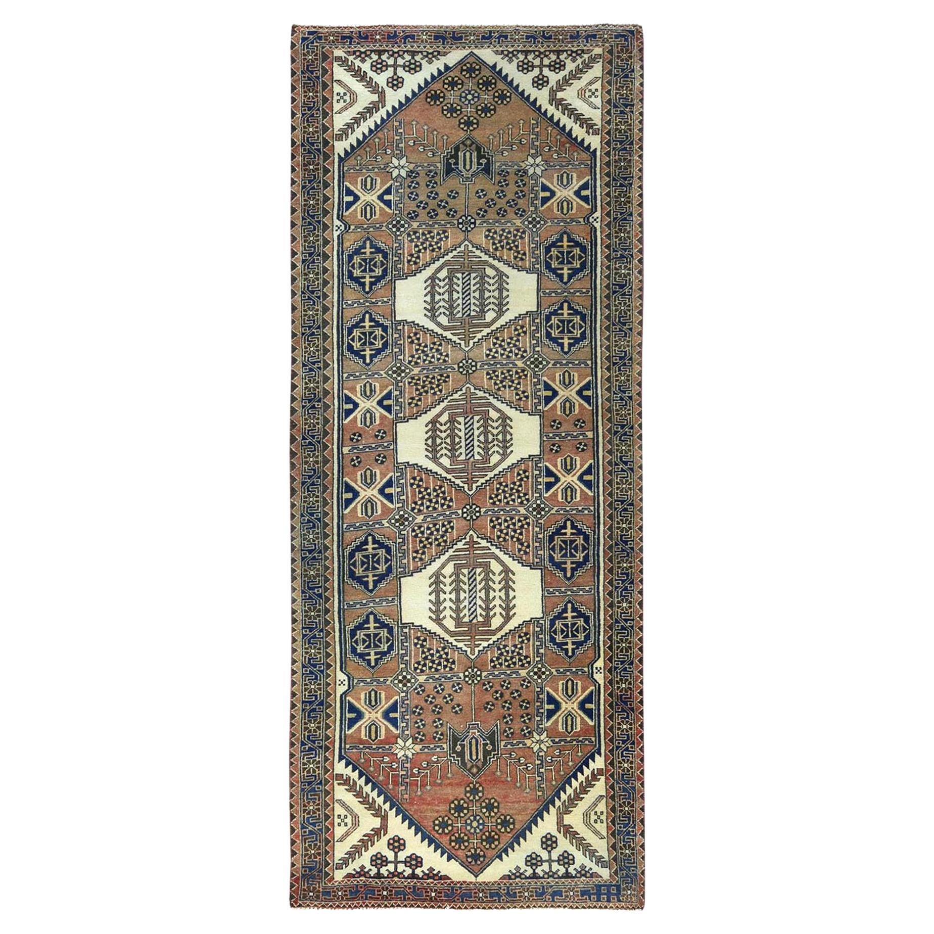 Mocha Brown with a Mix of Red Vintage Persian Heriz, Hand Knotted Worn Wool Rug