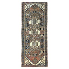 Mocha Brown with a Mix of Red Vintage Persian Heriz, Hand Knotted Worn Wool Rug