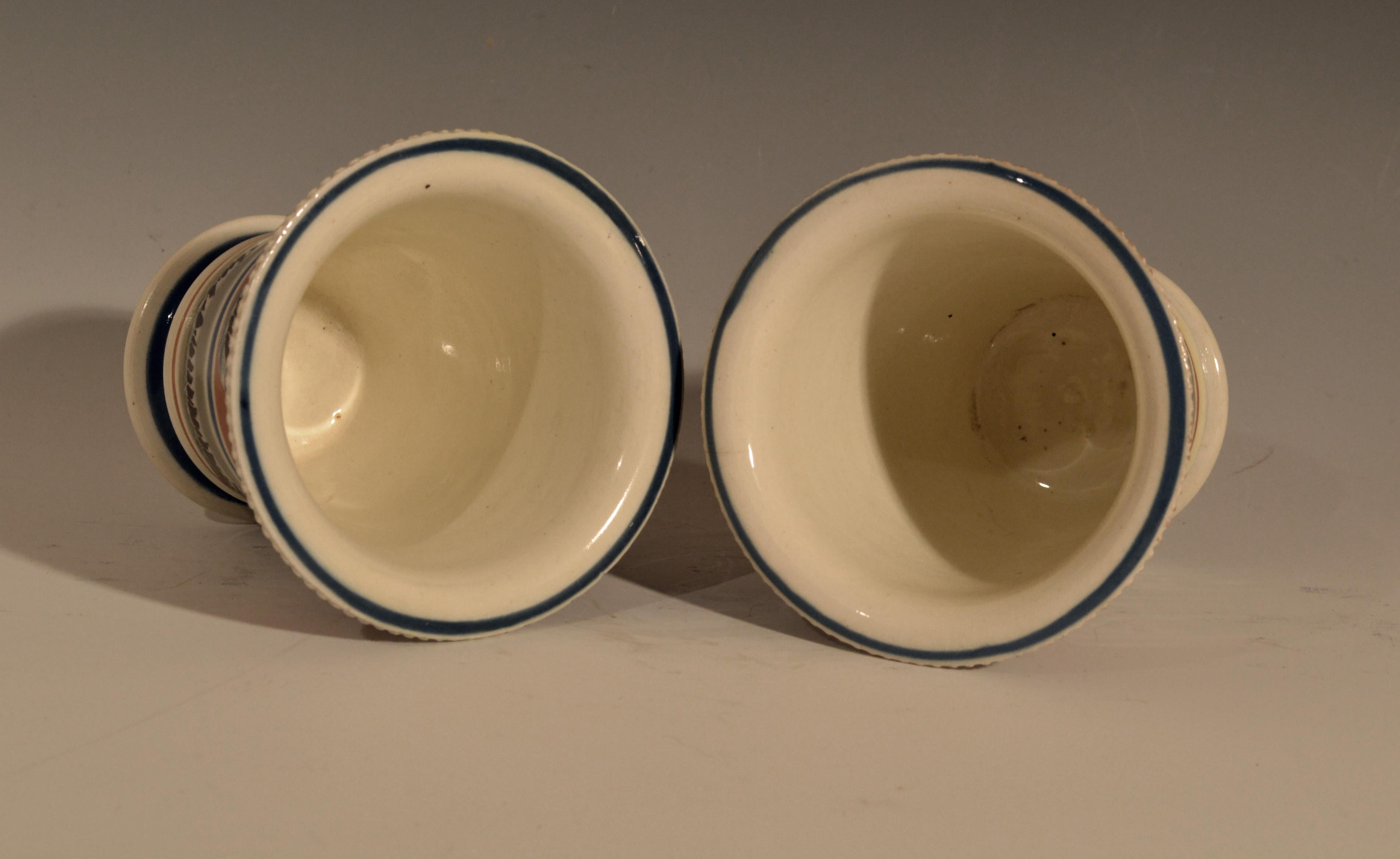 Georgian Mocha Creamware Pottery Pair of Cachepots with Earthworm Design