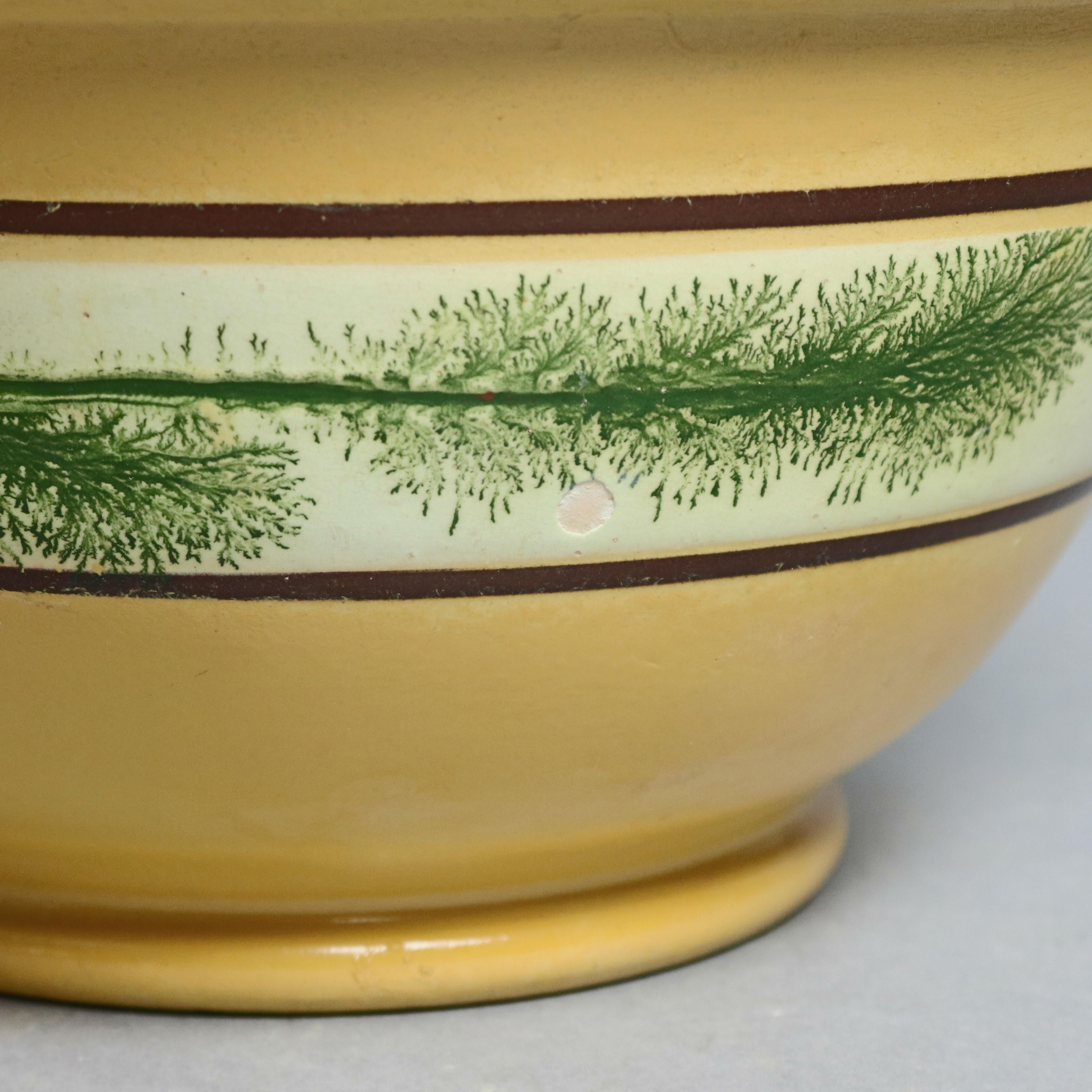 American Mocha Decorated Yellow Ware Mixing Bowl by East Knoll Pottery, 20th Century