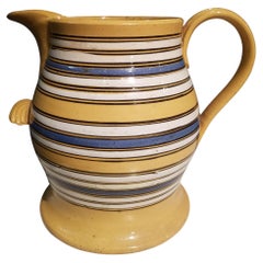 Antique Mocha Large Multi-Slip-banded Yellow Ware Jug