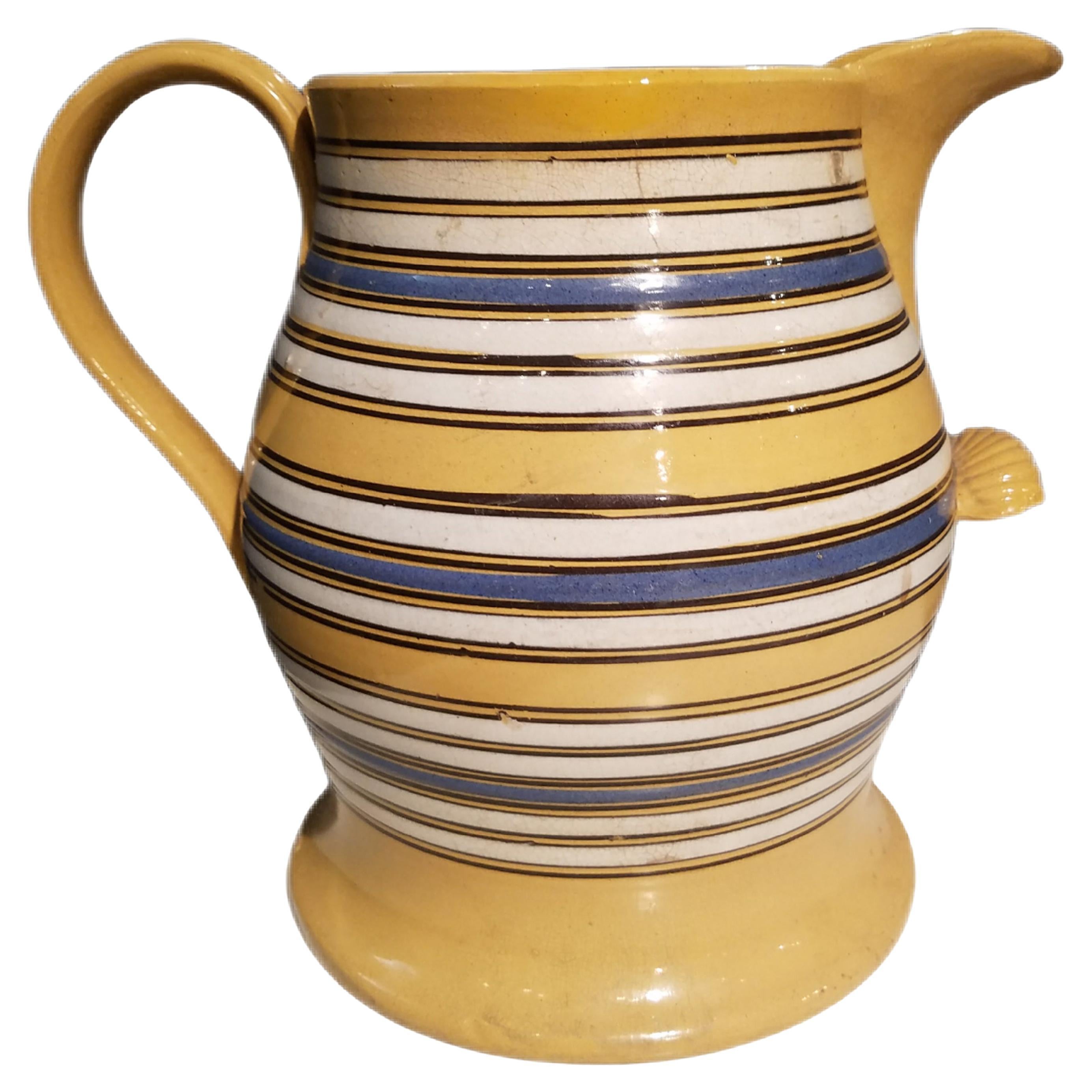 Mocha Large Multi-Slip-banded Yellow Ware Jug For Sale