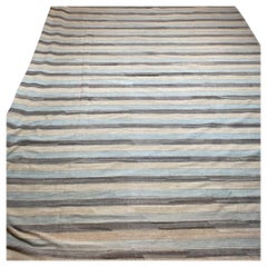 Vintage Mocha & Light blue striped kilim 