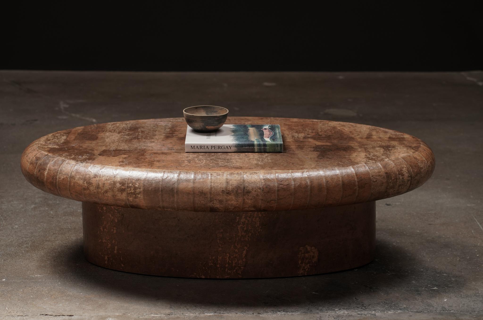 Hand-Crafted Mocha Oval Coffee Table — Japanese Paper Finish, By Studio Balestra For Sale