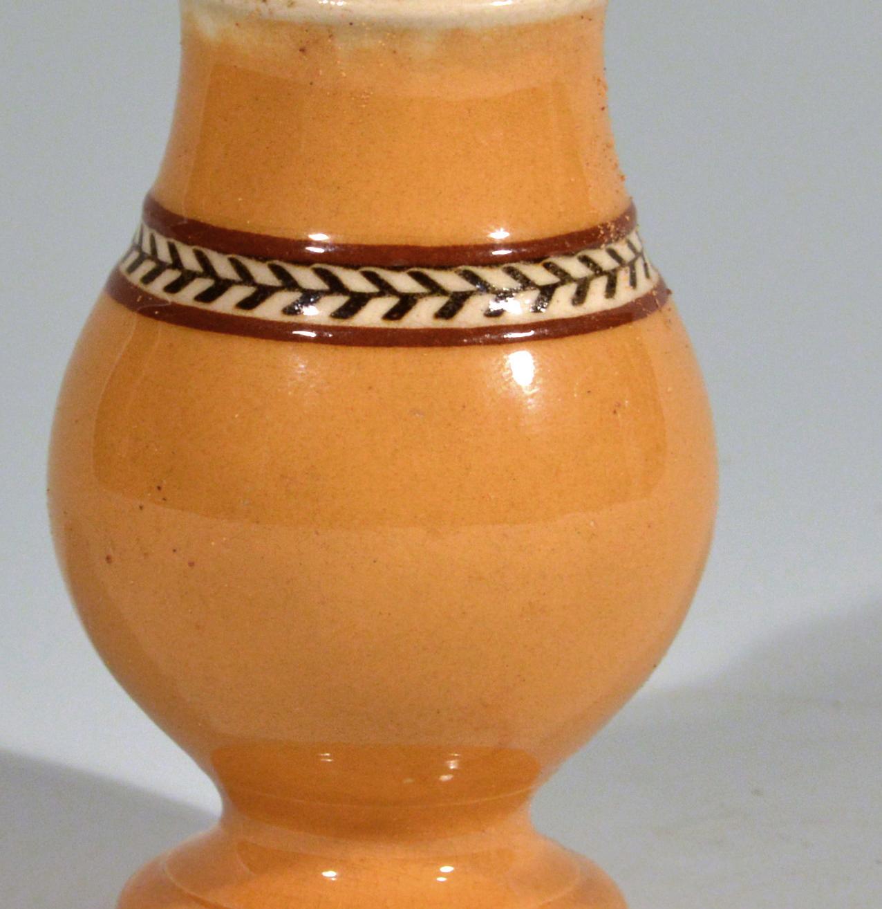 Folk Art Mocha Pottery Banded Pepper Pot, circa 1810 For Sale