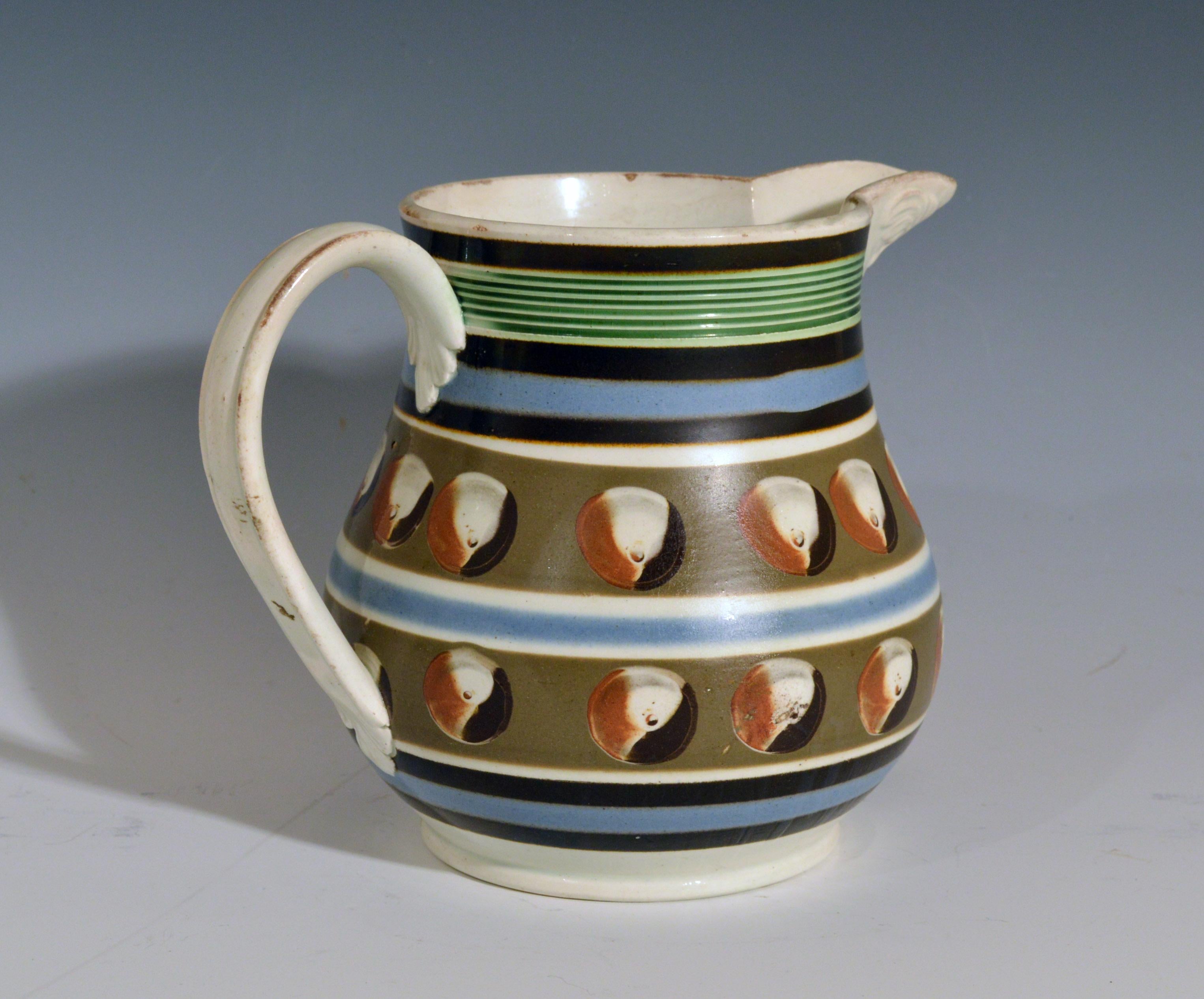 Mocha Pottery Double Cat's Eye-Decorated Jug, circa 1820 In Good Condition In Downingtown, PA