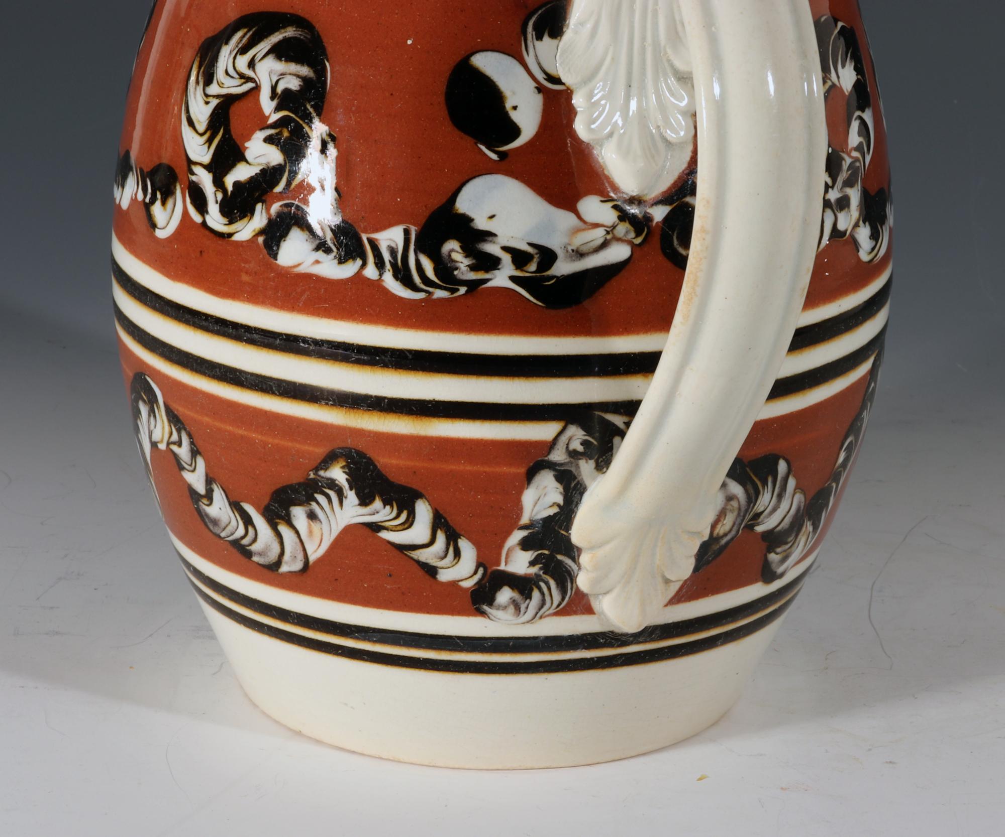 Folk Art Mocha Pottery Jug with Earthworm Designs For Sale